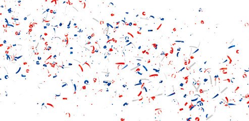 Festive confetti background with red, white, and blue ribbons. Perfect for celebratory designs.