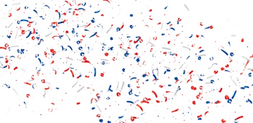 Festive confetti background with red, white, and blue ribbons. Perfect for celebrations and holidays.