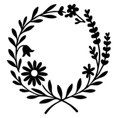 Flower laurel wreath icon with transparent background circular floral garland decorative design
