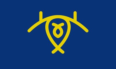 Abstract Yellow Symbol on Blue Background. Geometric Line Art Emblem. Modern Abstract Icon for Technology Brand. Elegant Gold-Tone Motif on Royal Blue. Symmetry and Flow Abstract Business Logo