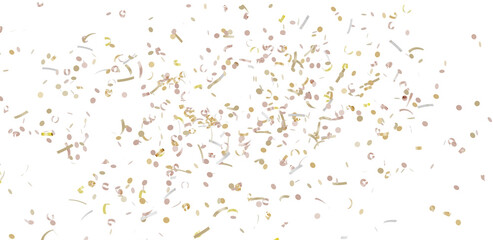 Beautiful image of gold and pink confetti falling on a white background. Perfect for celebrations, party invitations, and festive designs.