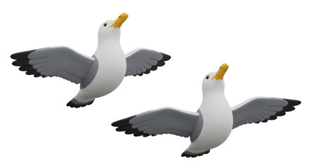 Isolated Seagulls Flying Together 3D Render