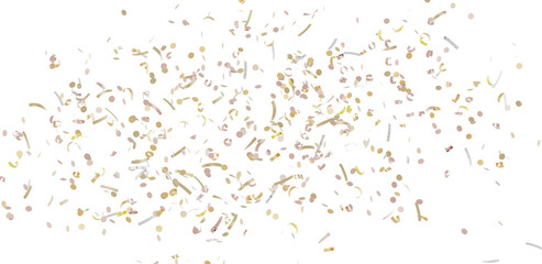 Beautiful image of gold and rose gold confetti falling on a white background. Perfect for celebrations.