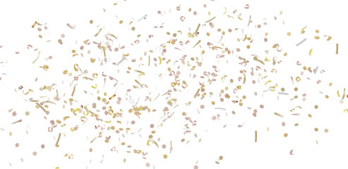 High-quality image of gold and pink confetti falling on a white background. Perfect for celebrations, parties, and festive designs.