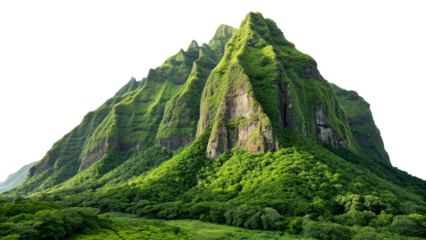 Green tropical mountain ridges with sharp cliffs, highly detailed, transparent background.