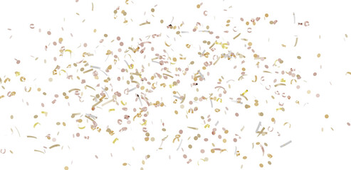 High-resolution image of gold and beige confetti falling against a white background. Perfect for celebratory designs.
