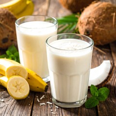 Healthy smoothie with bananas and coconut
