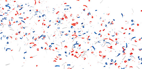 Festive confetti background with red, white, and blue streamers. Perfect for celebrations and holidays.