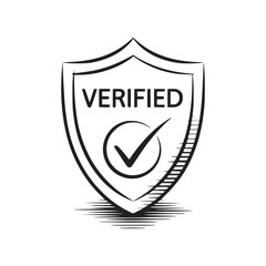 A sketch of a shield with the word verified and a check mark inside on a white background art