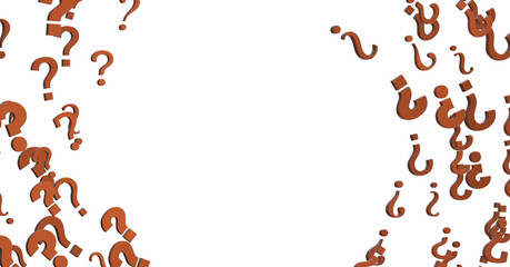 Infinite question marks on a plane, original three dimensional illustration.