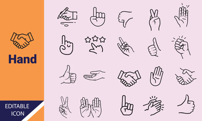 Hand gesture icons depict agreement, pointing, feedback, and various communication on transparent backdrop