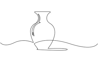 One line drawing of ancient Greek clay vase, vector.
