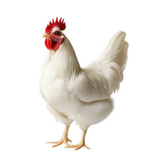 Fototapeta premium White hen standing in a farm isolated on transparent background, looking at the camera