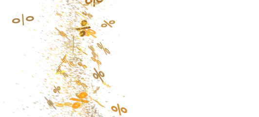Abstract image of gold percentage symbols falling on white background. Ideal for sale banners, discount promotions.