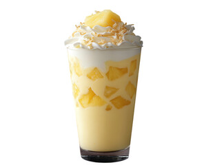 Refreshing mango smoothie with whipped cream and coconut isolated on transparent background