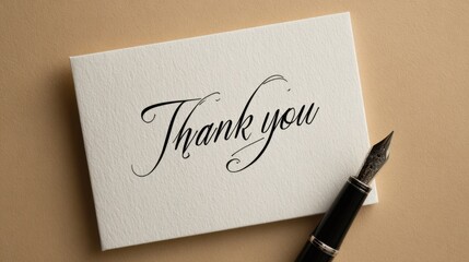 Elegant handwritten thank you card with a fountain pen on a neutral background