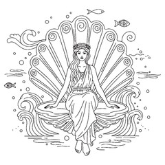 Mythical Aphrodite Line Art – Desire and Rose Vector Outline Drawing with Symbolic Flow – Aphrodite Drawing – Vector of Aphrodite – Aphrodite Outline – Greek Goddess Lineart