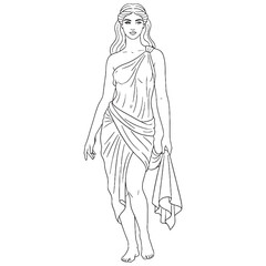 Artistic Aphrodite Line Art – Rose and Dove Vector Illustration Elegant Goddess Drawing – Aphrodite Drawing – Line Art Drawing of Aphrodite – Aphrodite Icon – Greek Goddess Vector