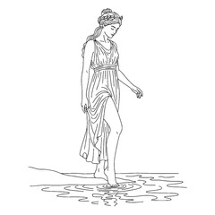 Love Goddess Aphrodite Line Art – Rose and Beauty Vector Outline Drawing with Elegant Flow – Aphrodite Drawing – Vector of Aphrodite – Aphrodite Outline – Greek Goddess Lineart