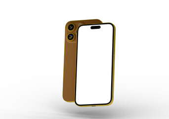 High-quality image of a gold smartphone mockup with a blank screen. Perfect for app presentations and marketing materials.
