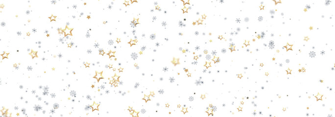 Beautiful image of gold and silver stars falling on white background. Perfect for holidays.