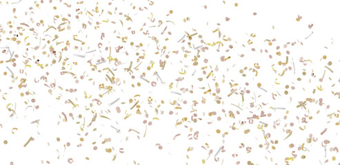 Beautiful image of gold and pink confetti falling on a white background. Perfect for celebrations, parties, and festive designs.