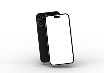 High-quality image of a black smartphone mockup with a blank screen, perfect for app presentations or website designs.