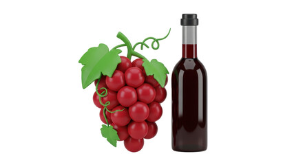 Isolated Wine Bottle and Grapes