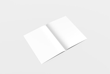 Realistic Bi-fold brochure mock-up. White paper flyer with isolated shadow. Blank card menu. Magazine cover with bi-fold catalog mock-up. A4, A3, A5 flyer for presentation.