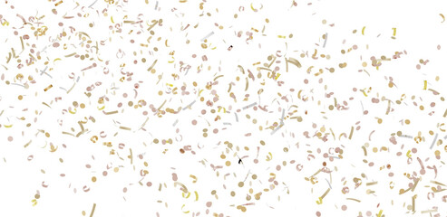 Image of gold and pink confetti scattered on a white background. Perfect for celebrations, party invitations, and festive designs.