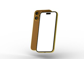 High-quality photo of a yellow smartphone mockup with a blank screen, ideal for app presentations or website designs.
