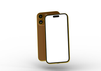 High-quality image of a gold smartphone mockup with a blank screen, perfect for app presentations or website designs.