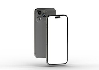High-quality image of a gray iPhone-style smartphone mockup. Perfect for app presentations and website designs.
