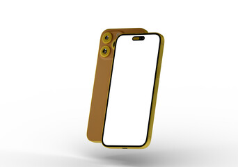 High-quality 3D render of a golden smartphone mockup. Perfect for app presentations or website designs.  Blank screen for easy customization.