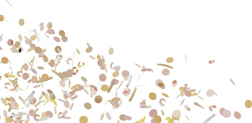 Beautiful image of pink and gold confetti falling on a white background. Perfect for celebrations and festive designs.
