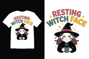 Resting Witch Face T-shirt Design vector style