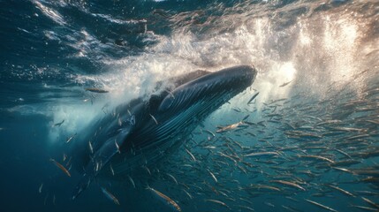 Naklejka premium The Powerful Lunge Feeding Of A Brydes Whale