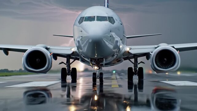 Aircraft on runway during a thunderstorm