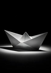 Paper Boat Origami on Dark Background