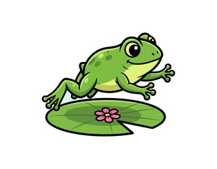 Cute cartoon frog jumping on lily pad