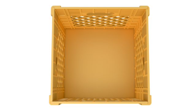 The isolated yellow milk crate 3D modeling transparent object.