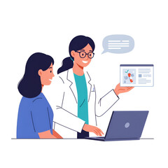 Fototapeta premium Doctor explaining medical results to a patient using a laptop and digital display