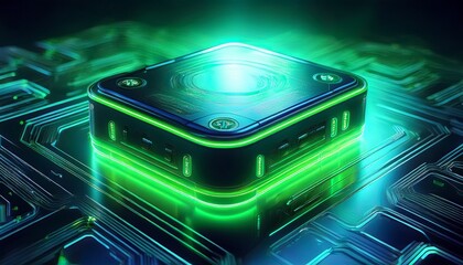 glowing green power neon futuristic energy storage high capacity rechargeable lithium ion battery