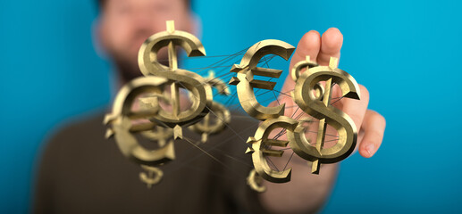 Image of interconnected dollar and euro symbols, representing global finance and currency exchange.