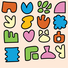 Hand Drawn Abstract Shapes with Bold Outlines and sofr orange background