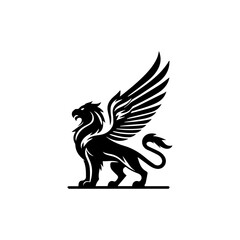 minimalist griffin mythology logo illustration design. elegant and powerfull pose griffin logo vector illustration.