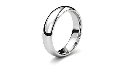 A shiny, elegant silver ring with a smooth, curved surface, isolated on white.