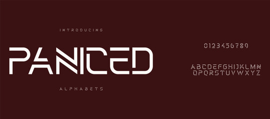 Paniced  Minimal modern alphabet fonts. Typography minimalist neon urban digital fashion future creative logo font.