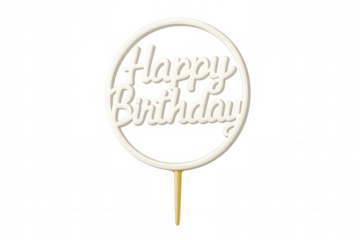 White round cake topper with the words happy birthday is perfect for celebrating a special occasion