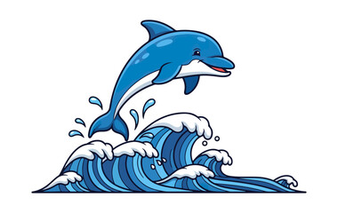 Obraz premium Playful dolphin jumping over waves illustration